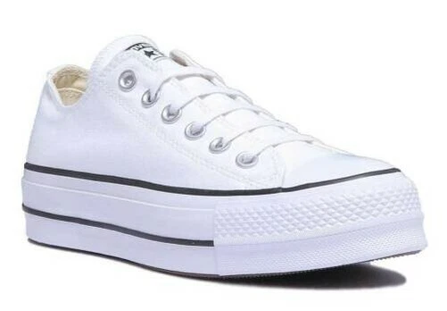 Converse 560251C Femmes Toile Plateforme Baskets En Blanc Noir Taille UK 3 - 8