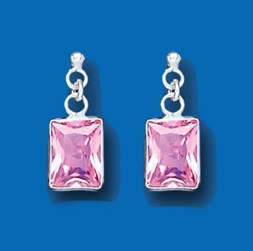 RETTANGOLARE ROSA ZIRCONE Cubico Orecchini a Goccia Argento Sterling ...