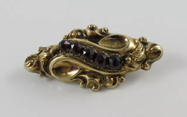 Antike Biedermeier Schaumgold Brosche mit Granat, um 1850/60 (E2378)