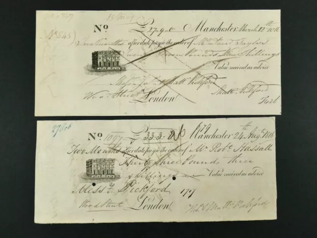 2 Bills of Exchange or similar. Manchester 1816. Pickford. Watermark J Larkin.