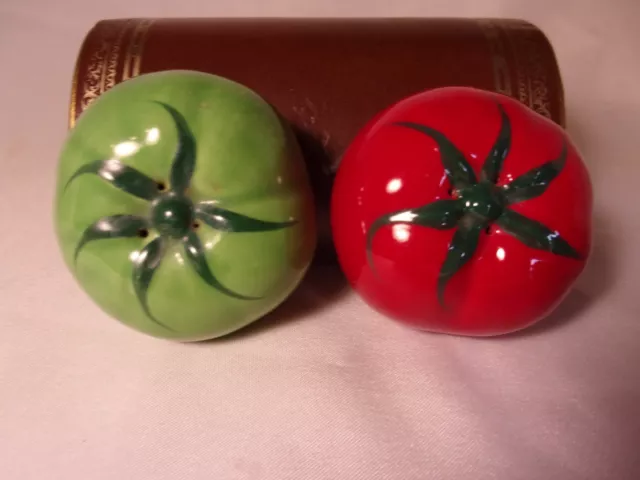 Vintage Red and Green Tomato Salt & Pepper Shakers, 2 3/4" x 2" (S2)