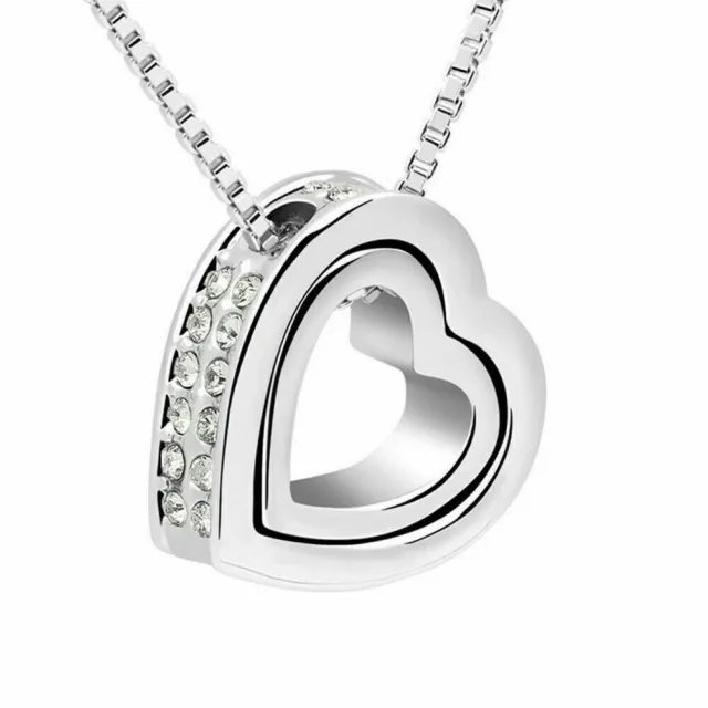 Double Love Silver Heart Necklace Day  Gift For Wife Girlfriend Women