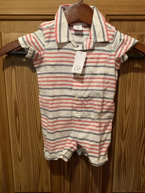 NWT Baby Gap Boys Red White Blue Striped Romper One Piece 3-6 Months