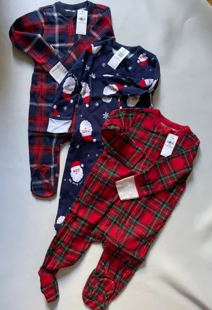 Lot 3 Old Navy Infant Baby Boy Girl Footed Sleeper Pjs Christmas Holiday 3-6 Mo