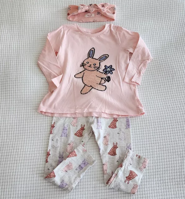 Size 2 /18-24 Months SEED Baby Girls Easter Bunny 3 Piece Clothing Set Preloved