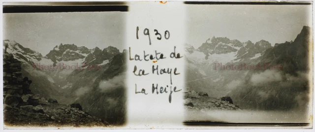 FRANCE Snow Mountain Head of Maye 1930 Photo Stereo Glass Plate Vintage 2