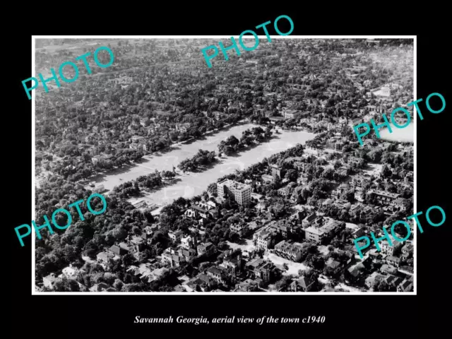 OLD LARGE HISTORIC PHOTO SAVANNAH GEORGIA AERIAL VIEW OF THE TOWN c1940