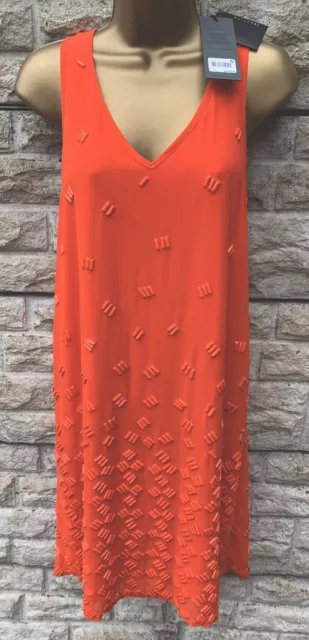 Tags £175 Stunning Burnt Orange Hand Stitched Beaded Quality Party Dress UK 8