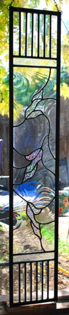 Stained Glass Window Panel Falling leaves clear iridized horizontal or vertical