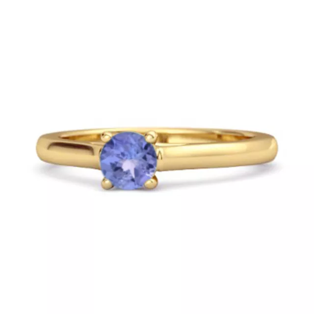 Bague solitaire ronde en argent sterling 925 avec tanzanite plaquée jaune...