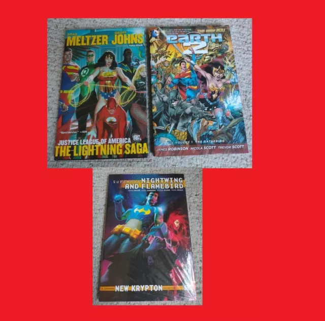DC Comics HC Lot x3 SIGNED: Justice League Lightning Saga + Earth 2 +Superman!!!