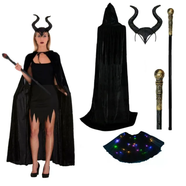 Women Halloween Evil Wizard witch Black Cape Tutu  Fancy Dress Costume UK