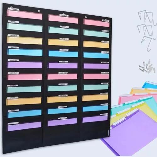 WalMaster Heavy Duty 30-Pocket Wall Chart Filing System for Classroom and Off...