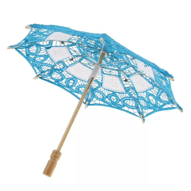 Lace Wedding Bridal Umbrella Vintage Kids Embroidery Parasol for Dancing Blue