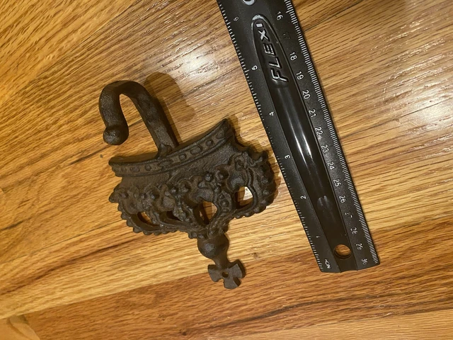 Unique Metal Hanger Hook - Crown With Cross - Nice Decorative Piece -Age Unknown 7