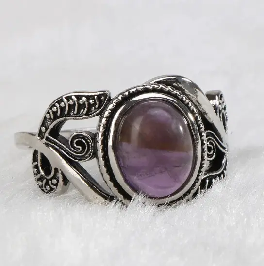 AMETHYST CABOCHON RING Vintage Style Sterling Silver 925 Oval Gemstone ...