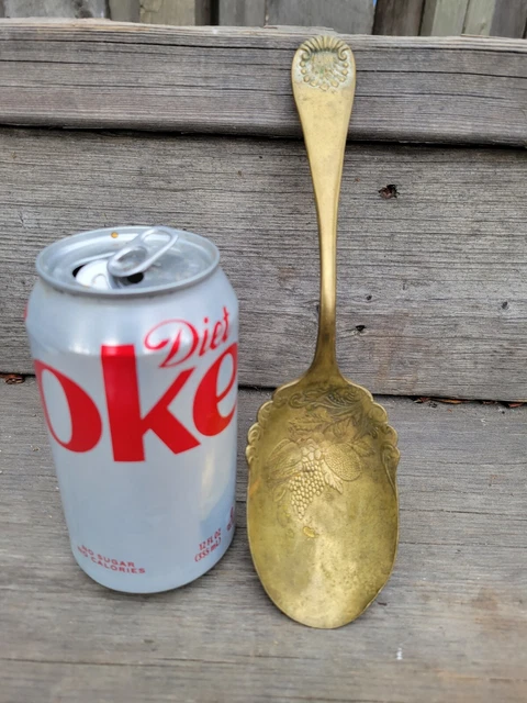Antique Royal Pcoa 1 Fruit Art Nouveau  Ornate Brass Serving Spoon 8.75"