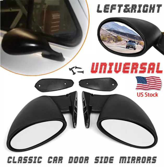 Universal California Classic Door Wing Side Mirror Hot Rod/Muscle Vintage Black