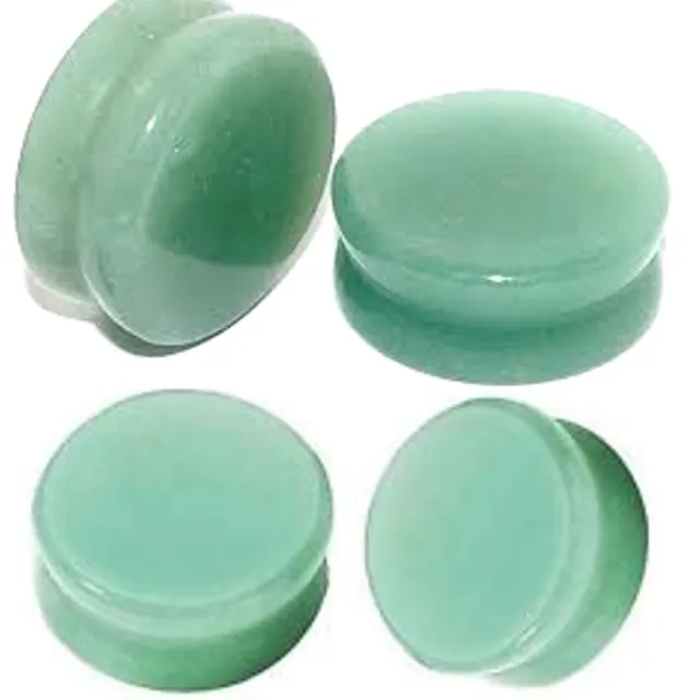 Pair Green Jade Color Aventurine Ear Plugs Gauges Organic Flesh Tunnels Earrings
