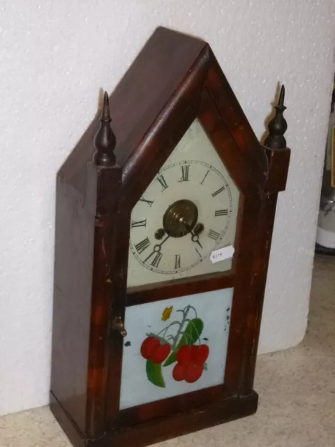 WORKING Antique Jerome & Co New Haven Conn American Wooden Alarm Mantel Clock 3