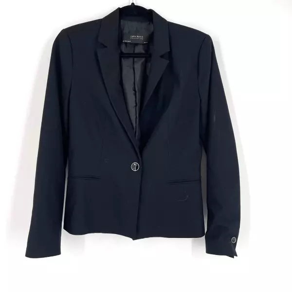 Zara Basic Women's Single Button Lined Long Sleeve Blazer Jacket Black Size 6