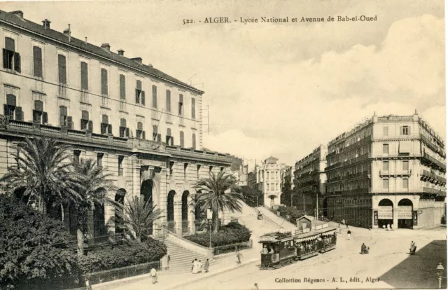 Carte Postale Algerie / Alger / Lycee National Et Avenue De Bab-El-Oued / Tramwy
