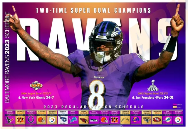 THE BALTIMORE RAVENS 2023 REGULAR SEASON 19”x13” SCHEDULE POSTER