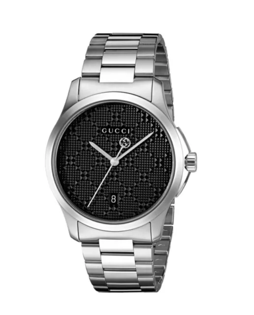 GUCCI YA126460 BLACK Silver Steel Men s Watch Brand New Boxed