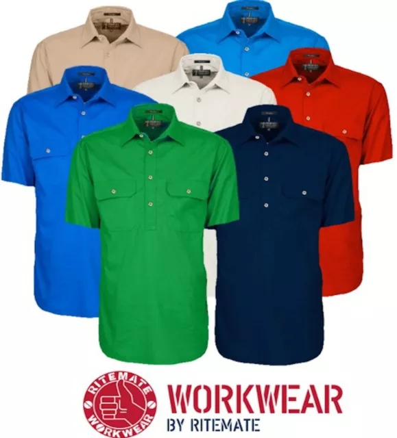Ritemate Pilbara Closed Front Short Sleeve Mens Work / Dress  Shirt  Rm200Cfs