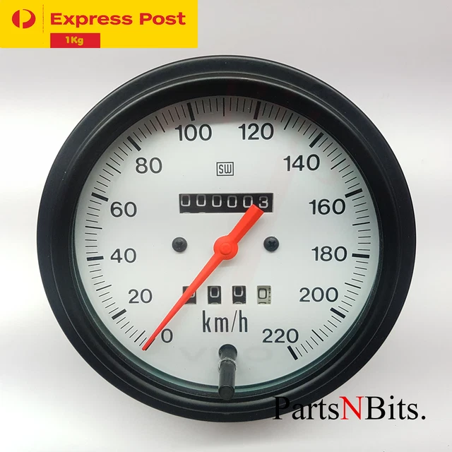 STEWART WARNER MECHANICAL White Speedo 220Kmh With Tripmeter