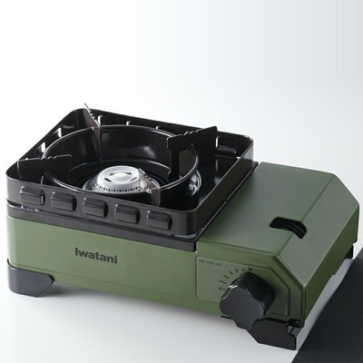 Fornello Portatile Iwatani CB-ODX-1OL Maru Grill – Resistente, A Gas, Colore Verde Oliva – Con Custodia