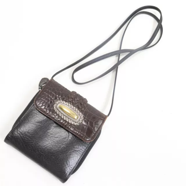 Brighton Crossbody Handbag Wallet Organizer Brown Croc Leather Purse Trifold Bag