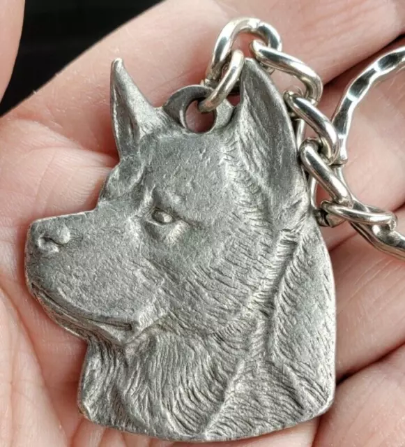 Pewter I Love My Akita Dog Keychain Backpack Purse Fob 1983 Mothers Fathers Day