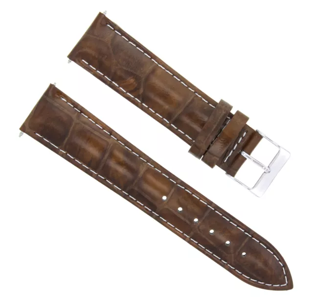 22Mm Leather Watch Band Strap For Ulysse Nardin Light Brown White Stitching