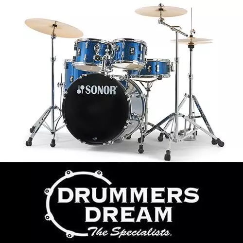 SONOR AQX STUDIO 5 Piece Drum Kit 20" w/Hardware Cymbals Blue Ocean Sparkle