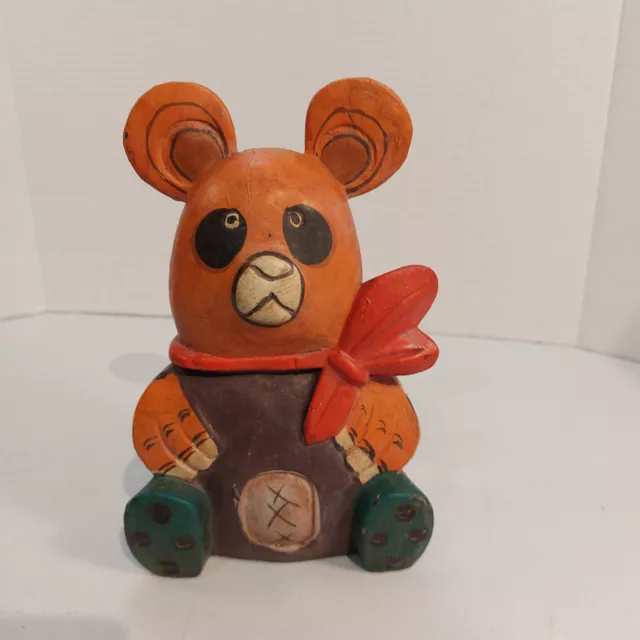 Vintage Hand Carved and Painted Wooden Bear 8.5"
