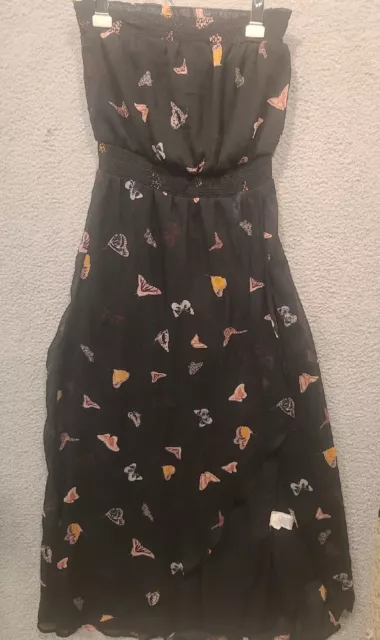 Jessica Simpson Maxi Dress Women's Medium Black Strapless With Butterflies.