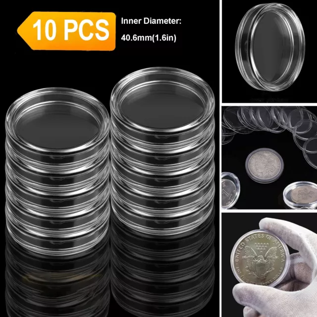 10 Pcs Coin Holder Clear Round Capsules 40.6mm for 2oz Coin Silver Round Storage