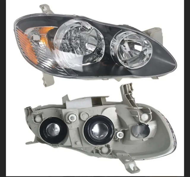 For Black 2003-2008 Toyota Corolla Replacement Headlights Headlamps Left+Right