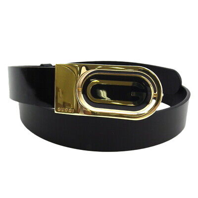 GUCCI belt G mark buckle enamel leather �~ gold bracket AUTH USED T19187