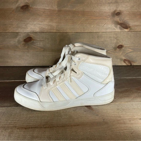 Adidas neo Womens size 7 shoes beige white leather high top sneakers