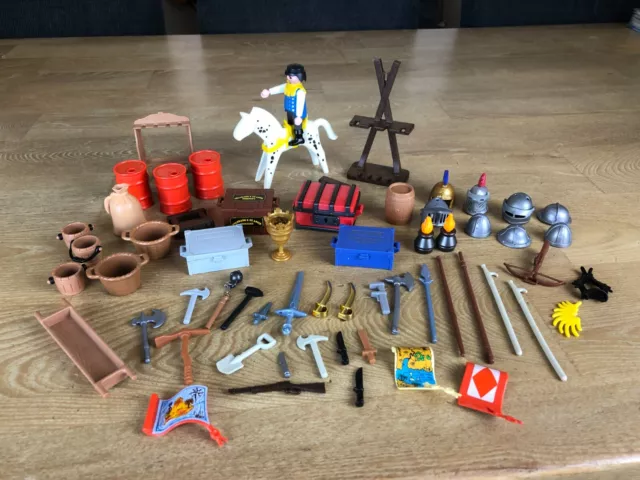 Playmobil Mixed Bundle Job Lot Accessories Knights Medieval Weapons Helmets Box