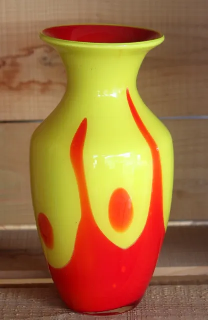 Vintage Hand Blown Murano Style Atomic Yellow Orange Red Glass Vase
