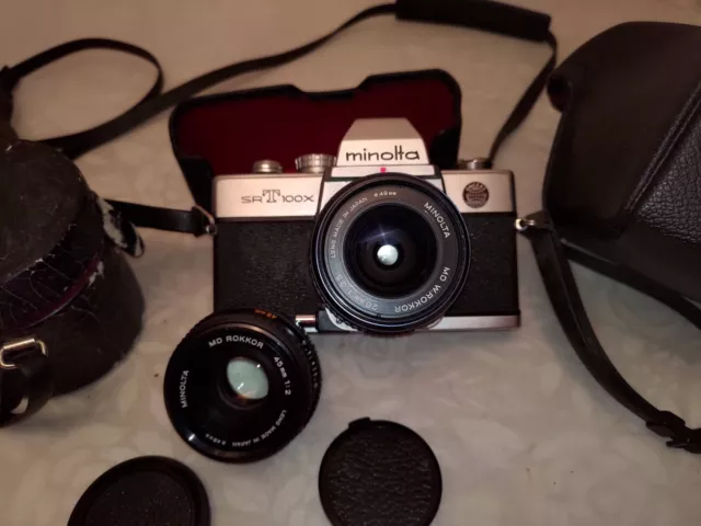 Macchina Fotografica Minolta  Srt 100X Con 2 Obiettivi  28Mm 1:35 E 45Mm 1:2