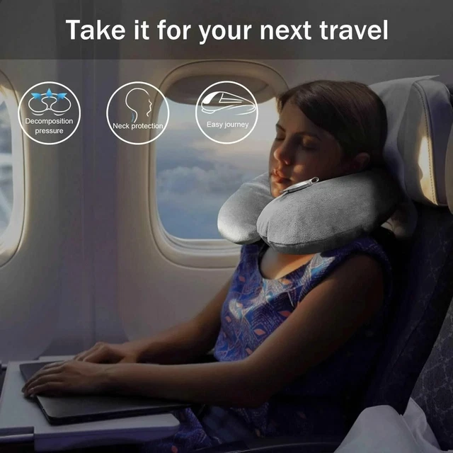 U Neck Pillow Flight Support Cushion Shaped BAMBOO MEMORY FOAM TRAVEL PILLOW 10
