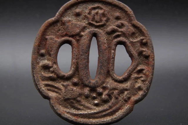 Tsuba Iron Ground Wave Illustration Sword Fittings Japanese Armor Edo Samurai An