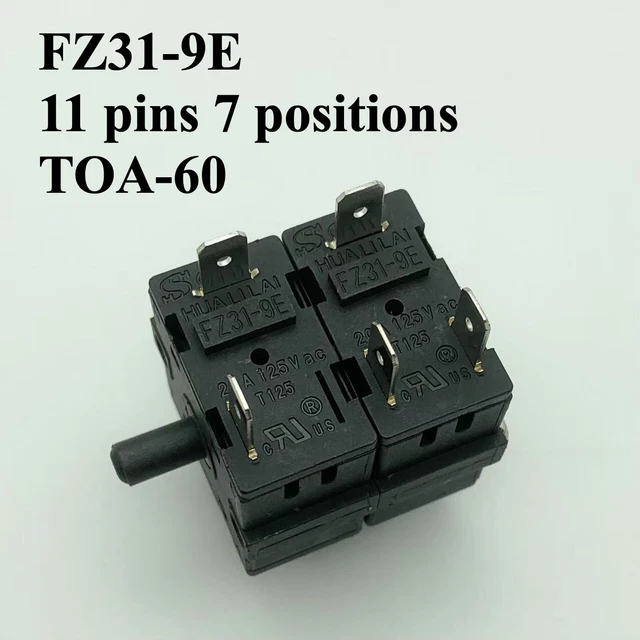 Hua Li Lai FZ31-9 Rotary Selector Switch - Double Layer, 8 Pins, 6 Positions, Black 2 thumbnail image