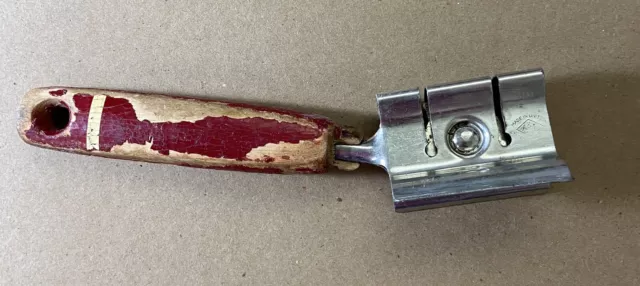 Vintage Ekco Metal Knife Sharpener Pull-Through Red Wood Handle 1960's