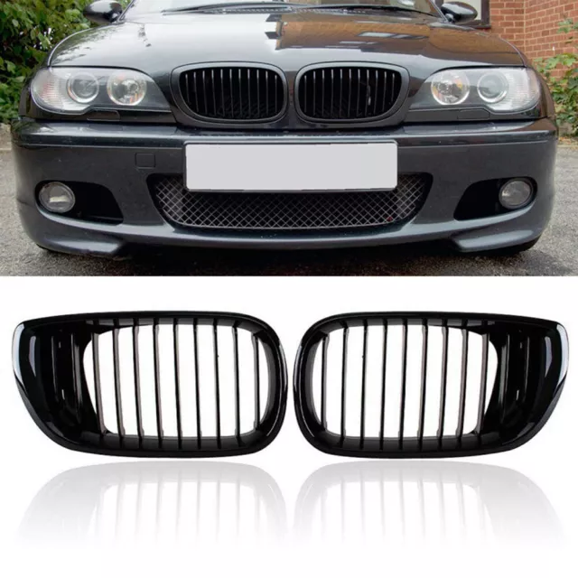 For BMW 3 Series E46 4dr Saloon 2002-05 Facelift Front Kidney Grille Gloss Black