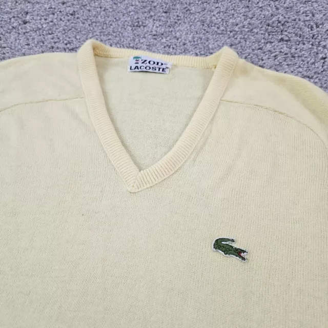 VINTAGE Izod Lacoste Sweater Mens Small S Yellow Knit Pullover V-Neck Comfort